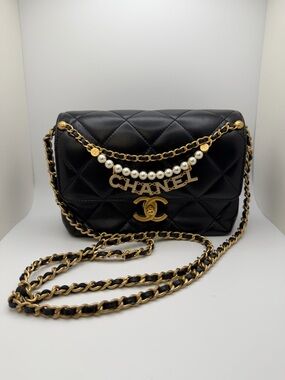 CHANEL Black Quilted Leather mini Flap with Gold Chain- Chip-FULL SET w/ Gift!